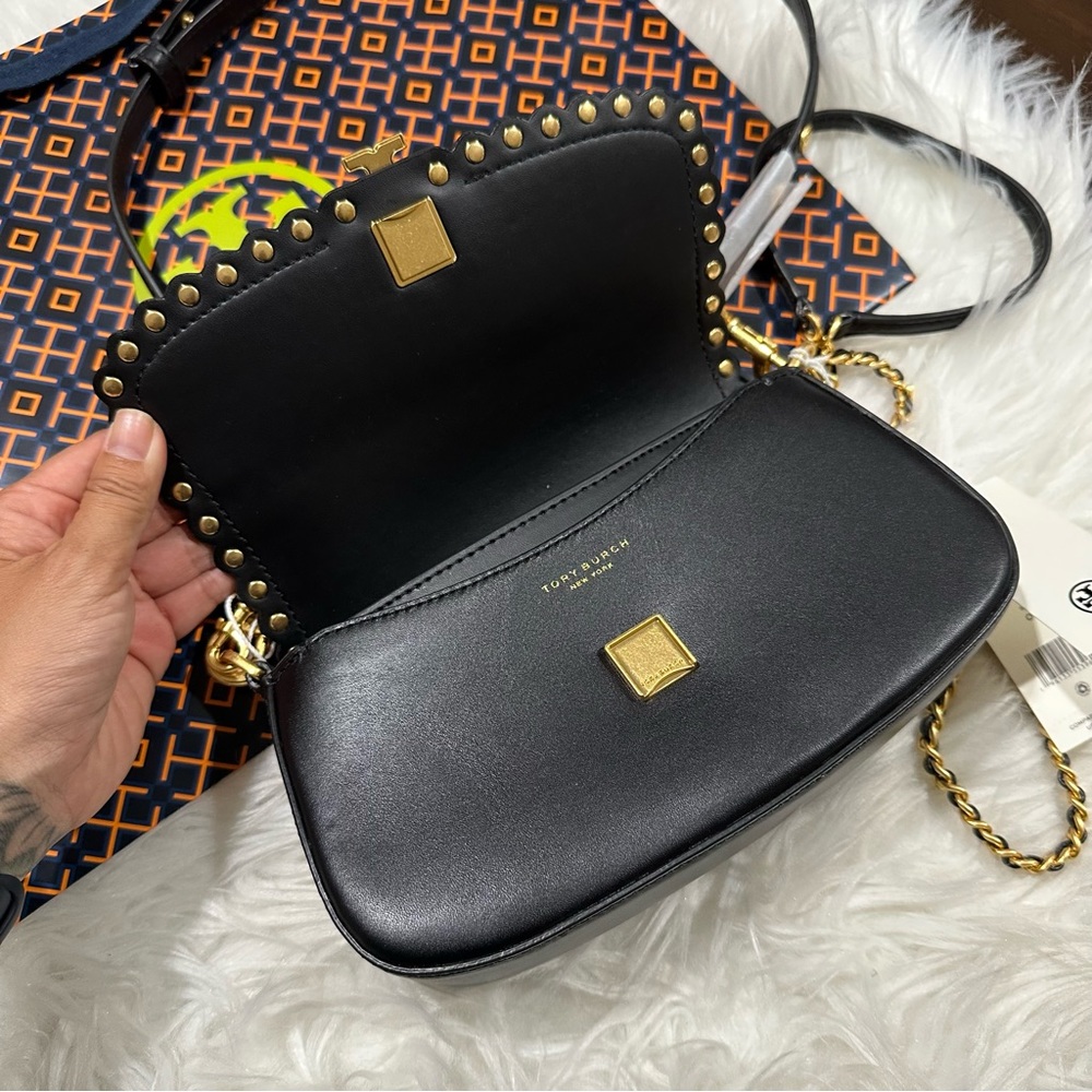 NWT Tory Burch Britten Gold Studded Black Convertible Crossbody Shoulder Bag - Picture 4 of 9